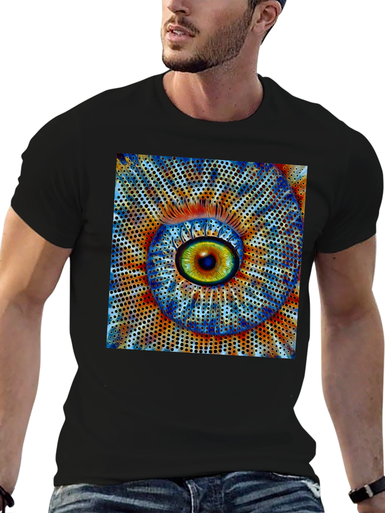 Black Surreal Eye Graphic Black T-Shirt view 6