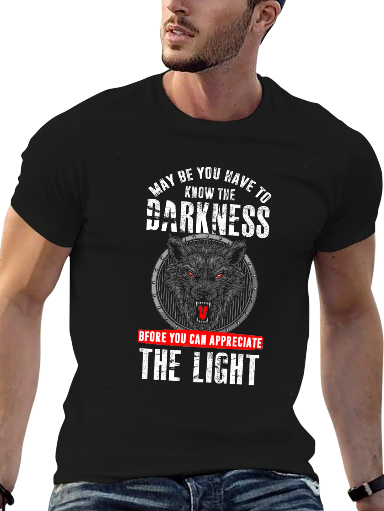 Black Darkness Wolf Graphic T-Shirt - Appreciate the Light view 6