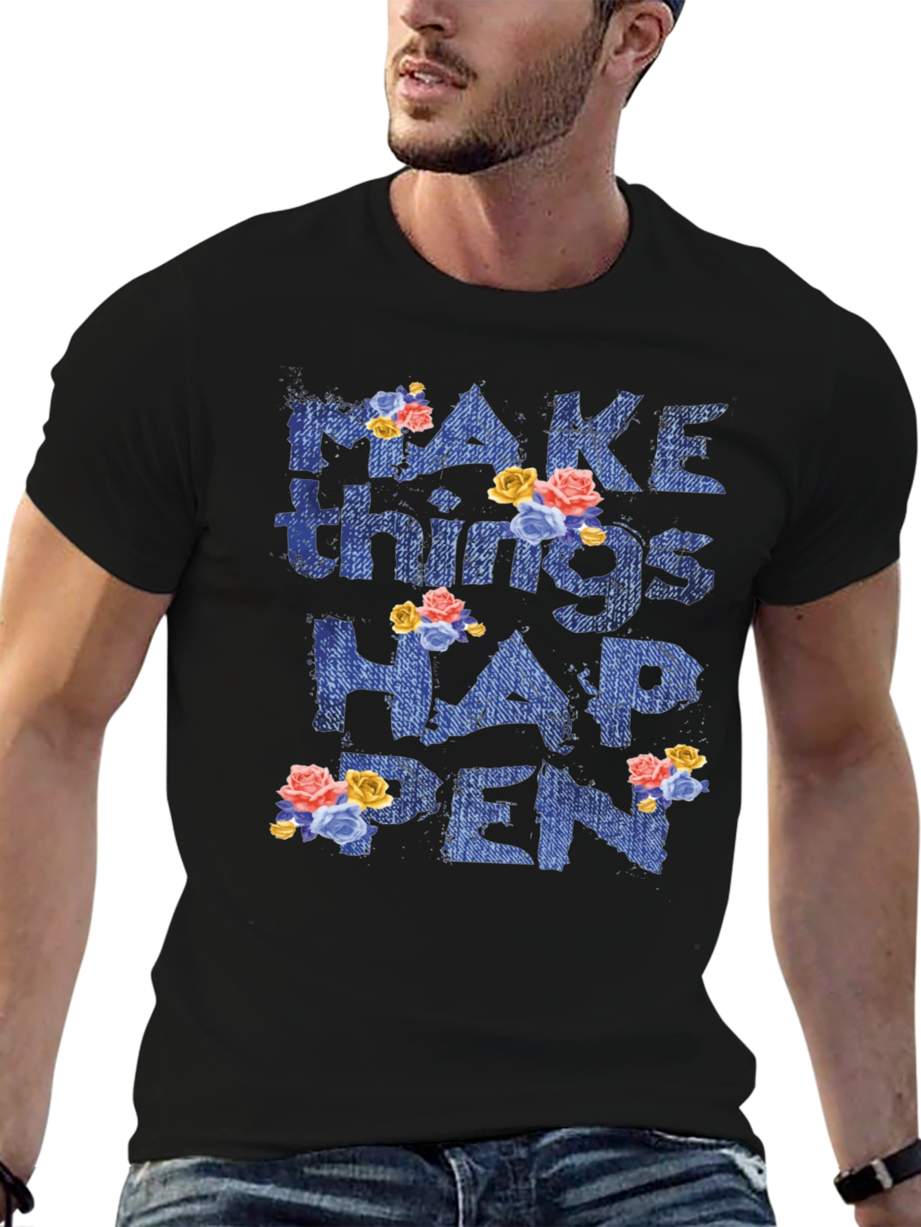 Black Floral 'Make Things Happen' Graphic Tee view 6