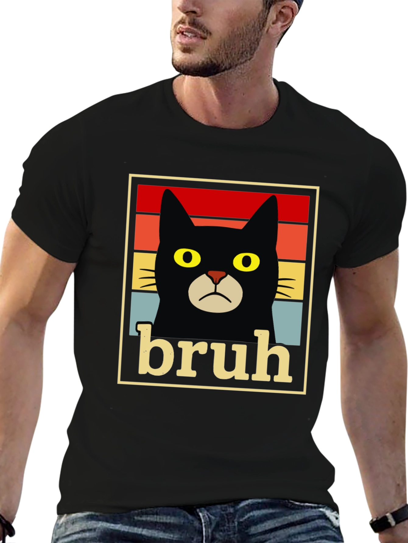 Black Bruh Cat T-Shirt - Funny Graphic Tee view 6