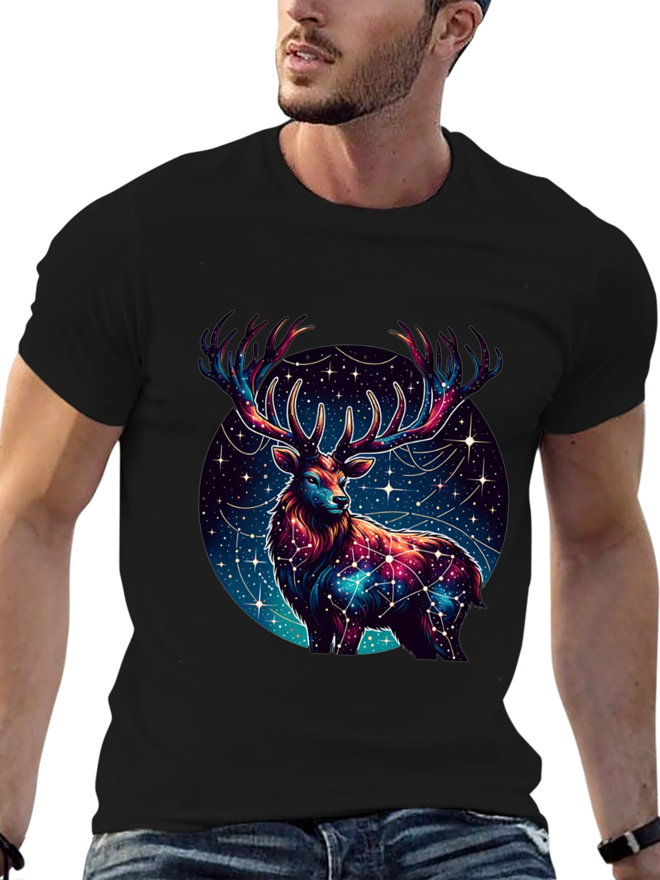 Black Cosmic Deer Graphic Tee - Black view 6