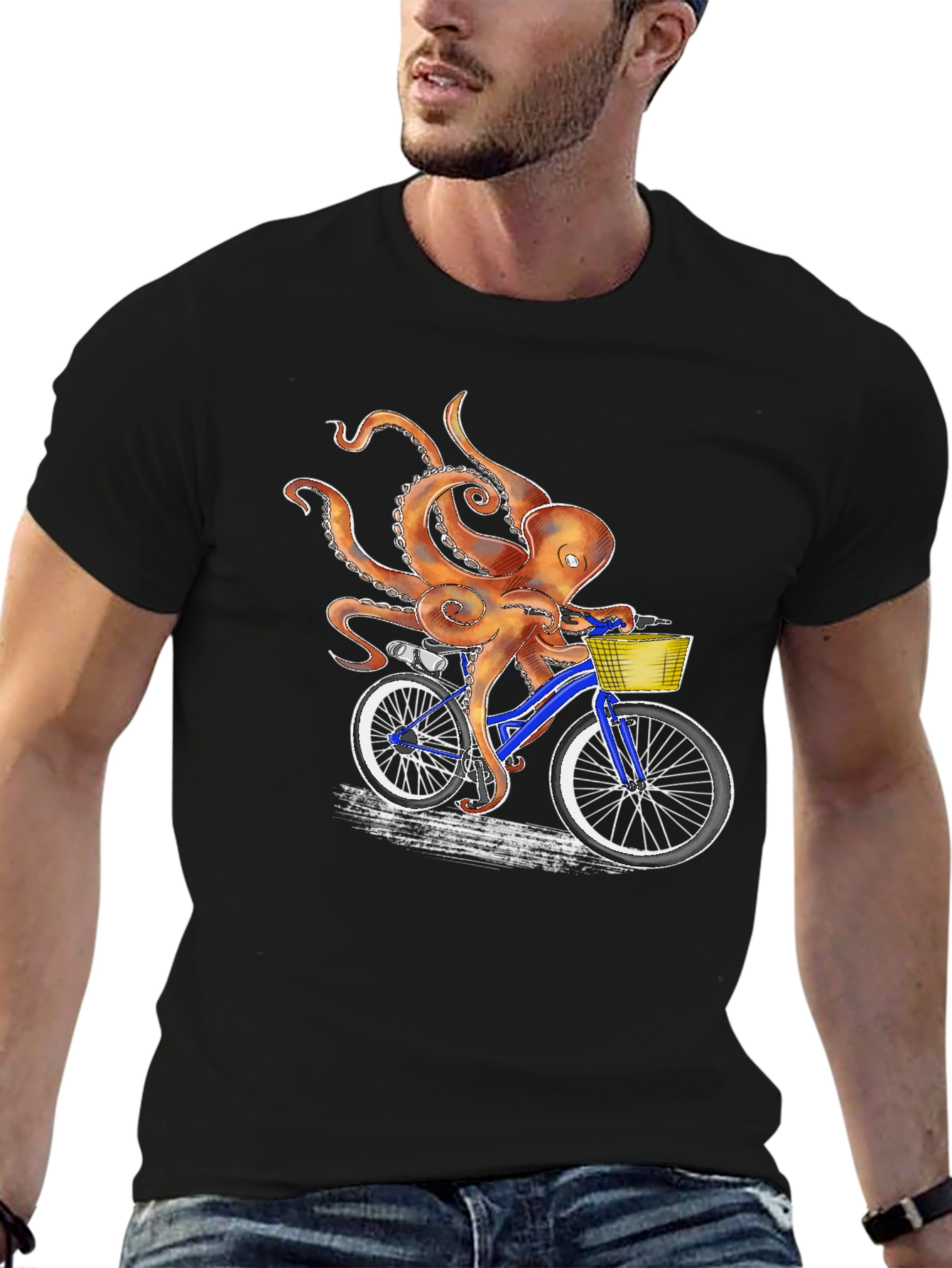 Black Octopus on Bike Graphic Tee - Unique & Fun T-Shirt view 6