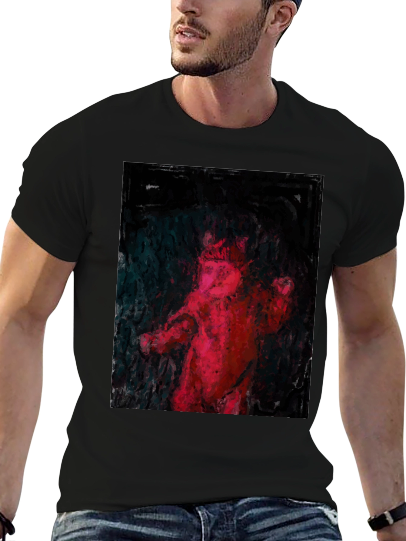 Black Abstract Red Figure Black T-Shirt view 6