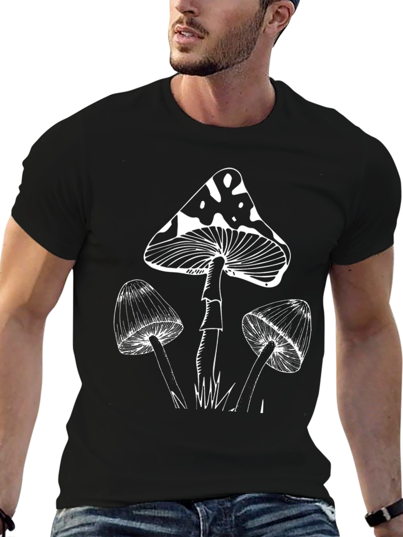 Black Mushroom Graphic Tee - Black Cotton Blend view 6