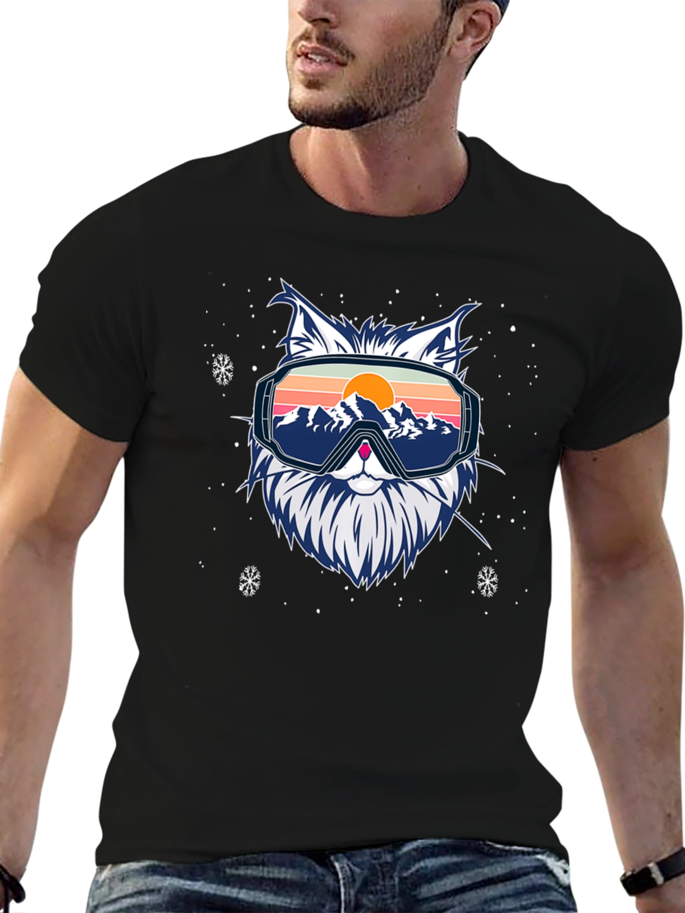 Black Cool Cat Ski Goggles Graphic Tee view 6