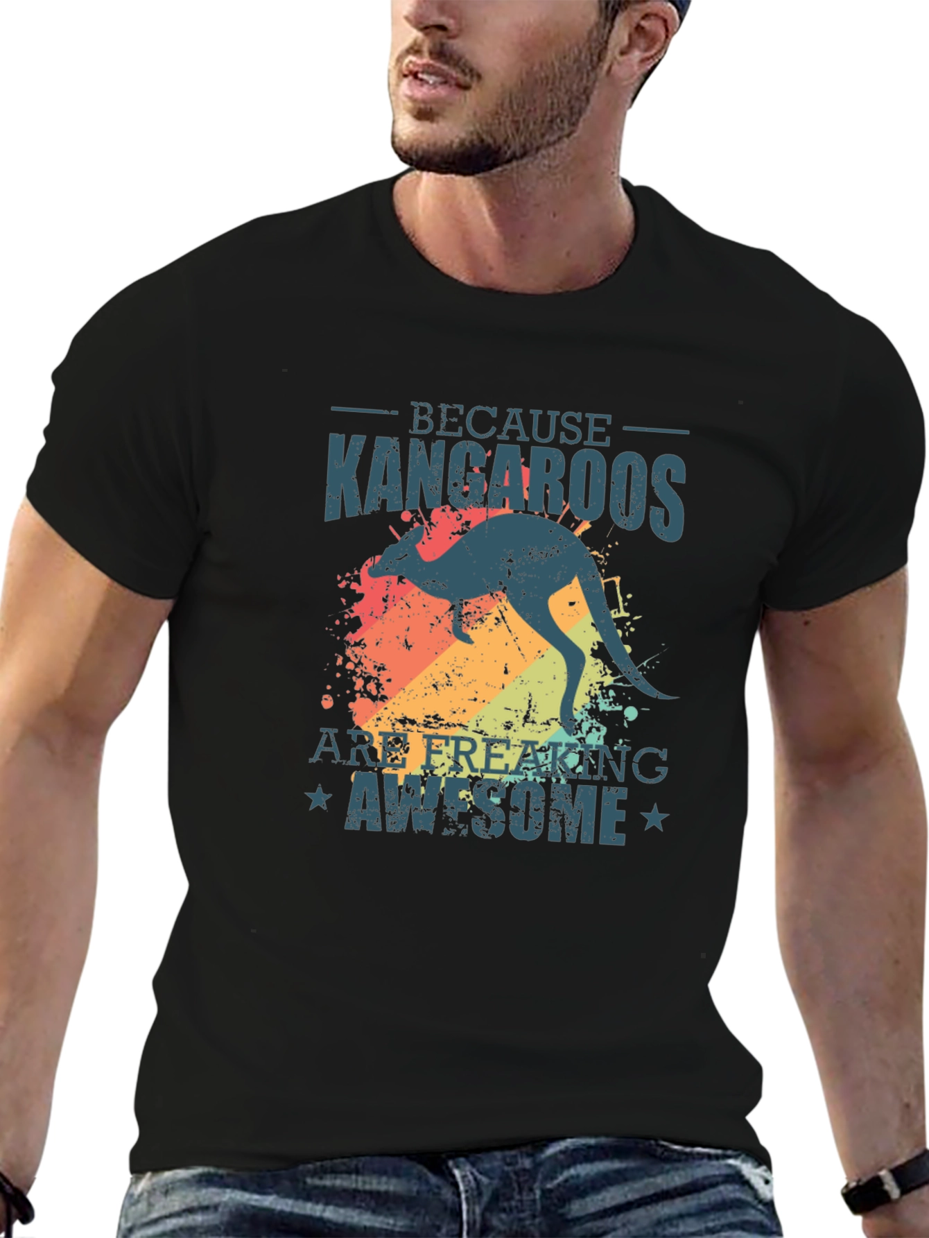 Black Kangaroo Graphic Tee - Because Kangaroos Are Awesome view 6