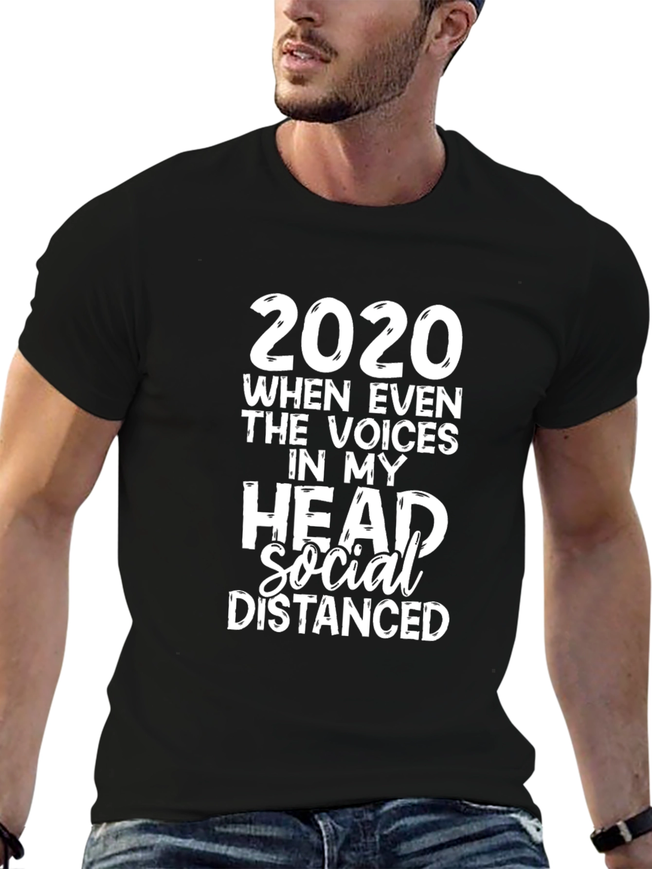 Black 2020 Socially Distanced Head Voices Graphic T-Shirt view 6