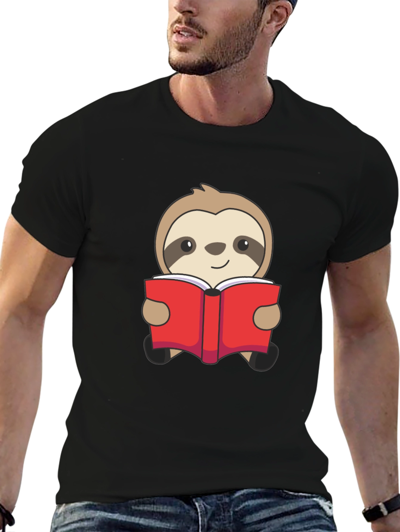 Black Sloth Reading Book Graphic T-Shirt - Black view 6