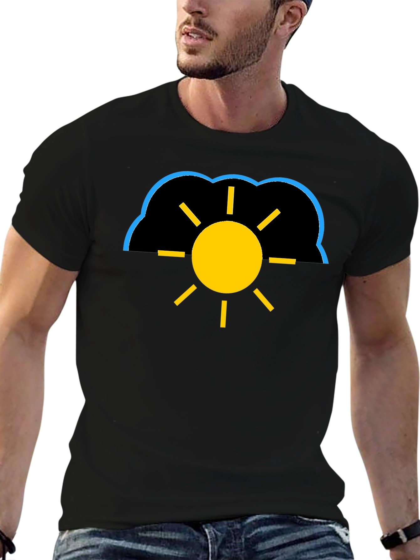 Black Cloudy Sun Black T-Shirt view 6