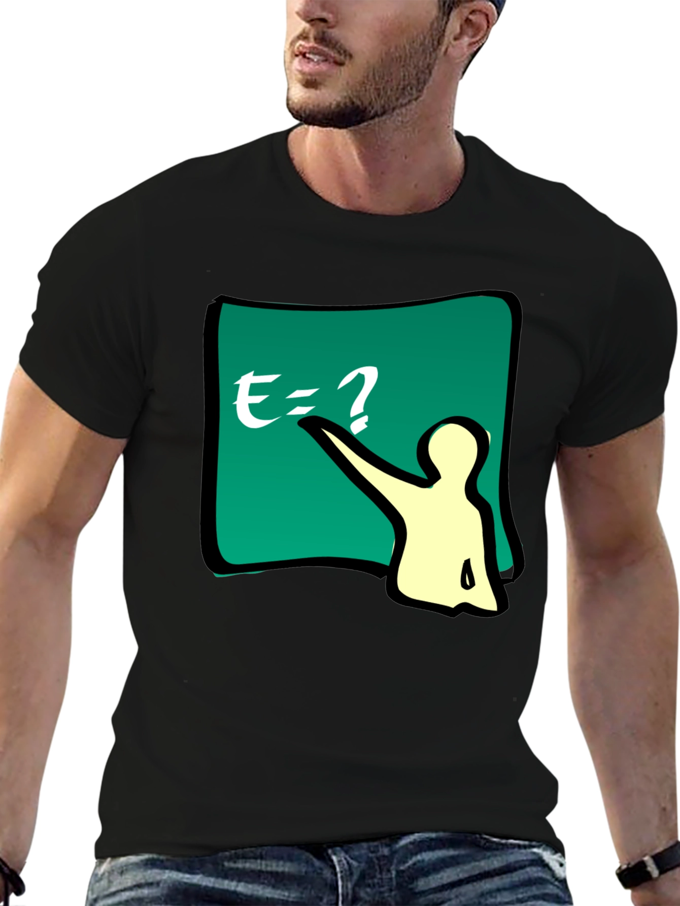 Black Funny E=? Equation T-Shirt - Smart Casual Wear view 6