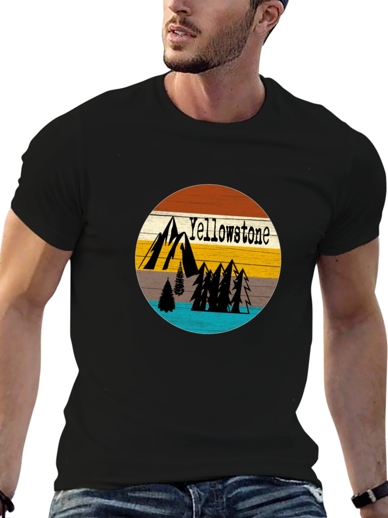 Black Yellowstone Nature Graphic Tee - Mens view 6