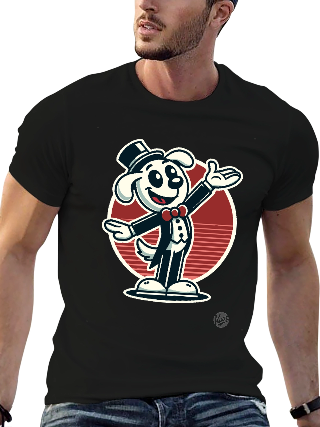 Black Dapper Dog Cartoon T-Shirt - Black Cotton Blend view 6