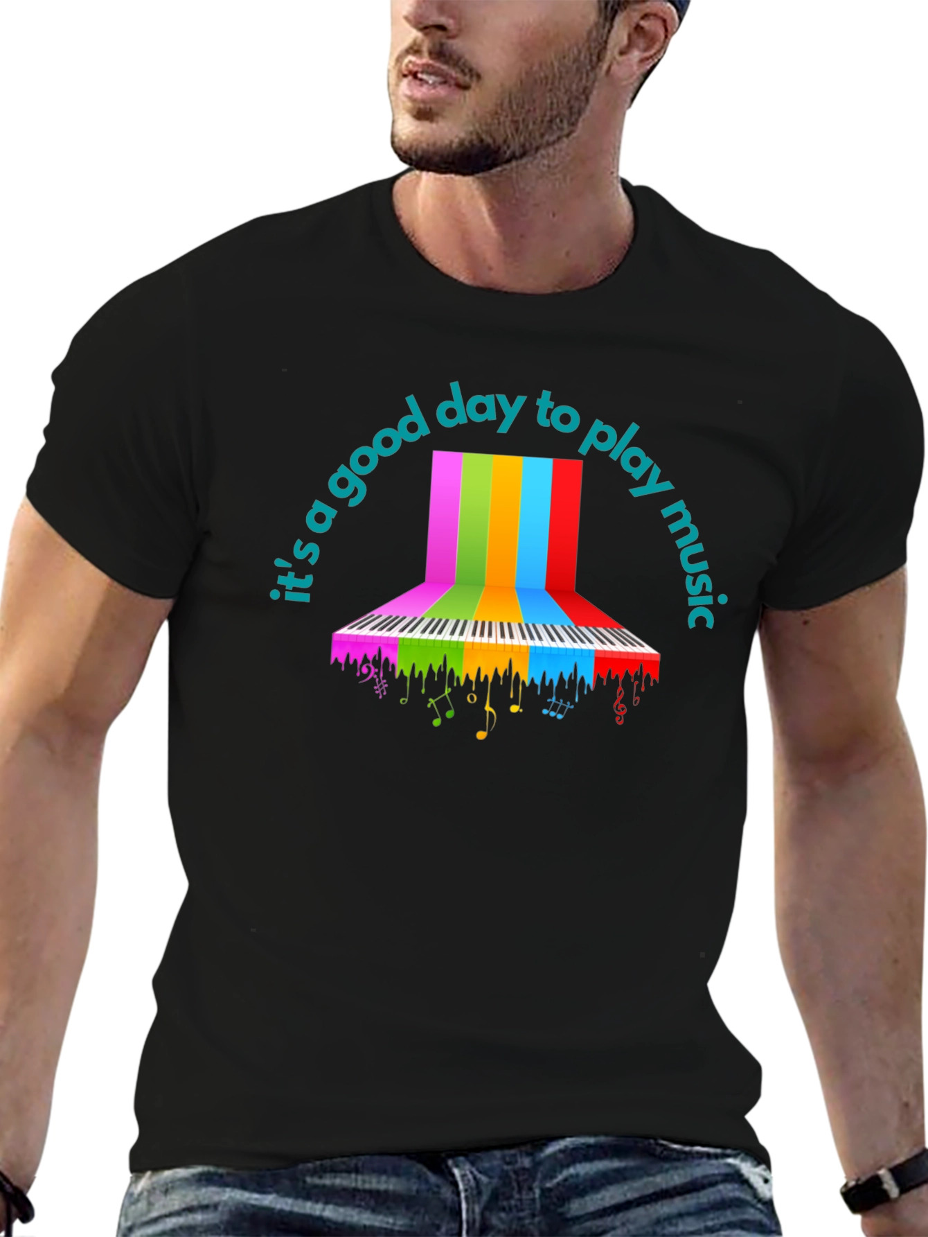 Black Rainbow Piano Keys T-Shirt - Music Lover Tee view 6