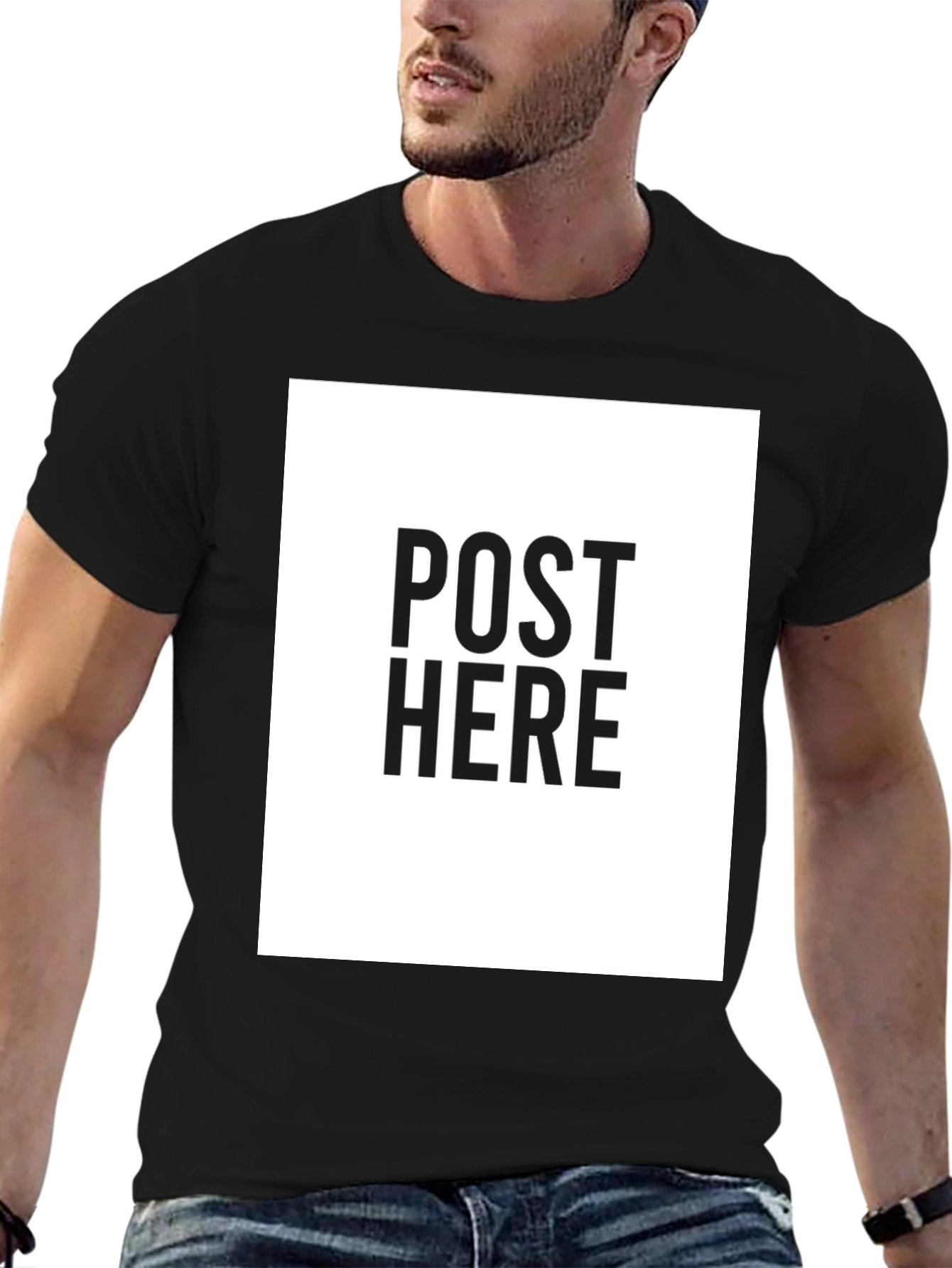 Black Black Tee: Post Here Graphic Print, Casual Wear view 6