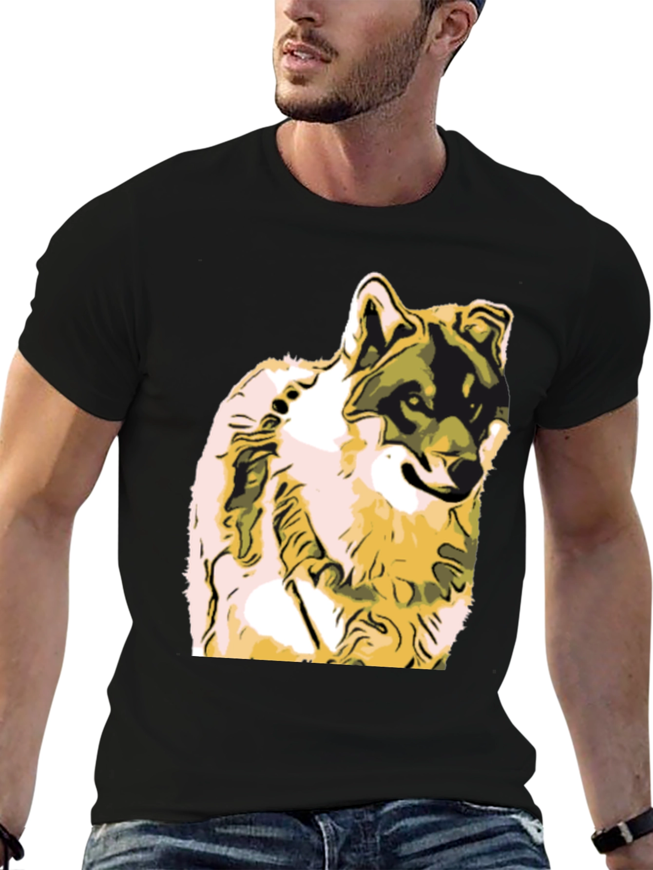 Black Wolf Graphic Print Black T-Shirt view 6