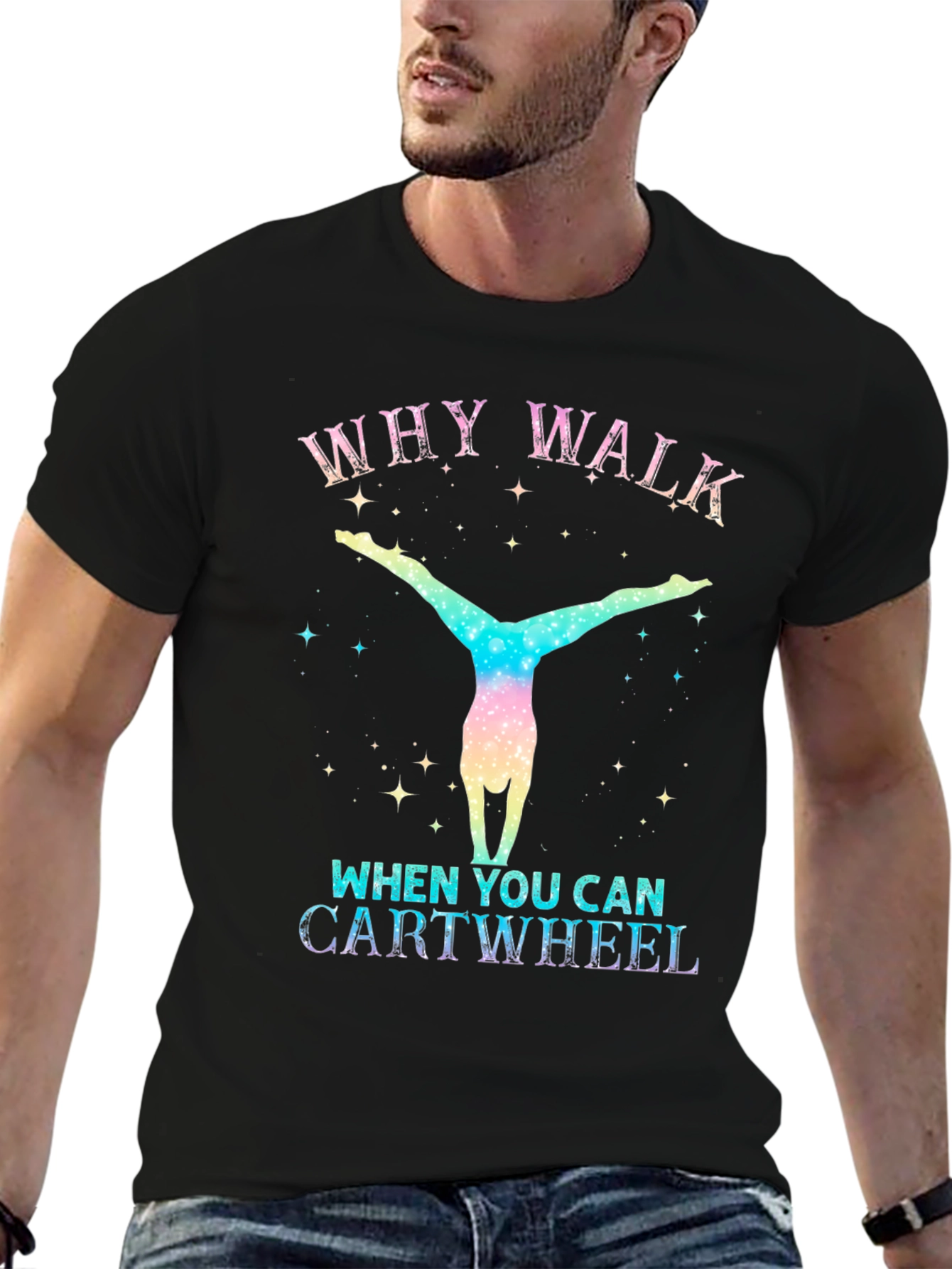 Black Why Walk? Cartwheel Graphic Tee view 6