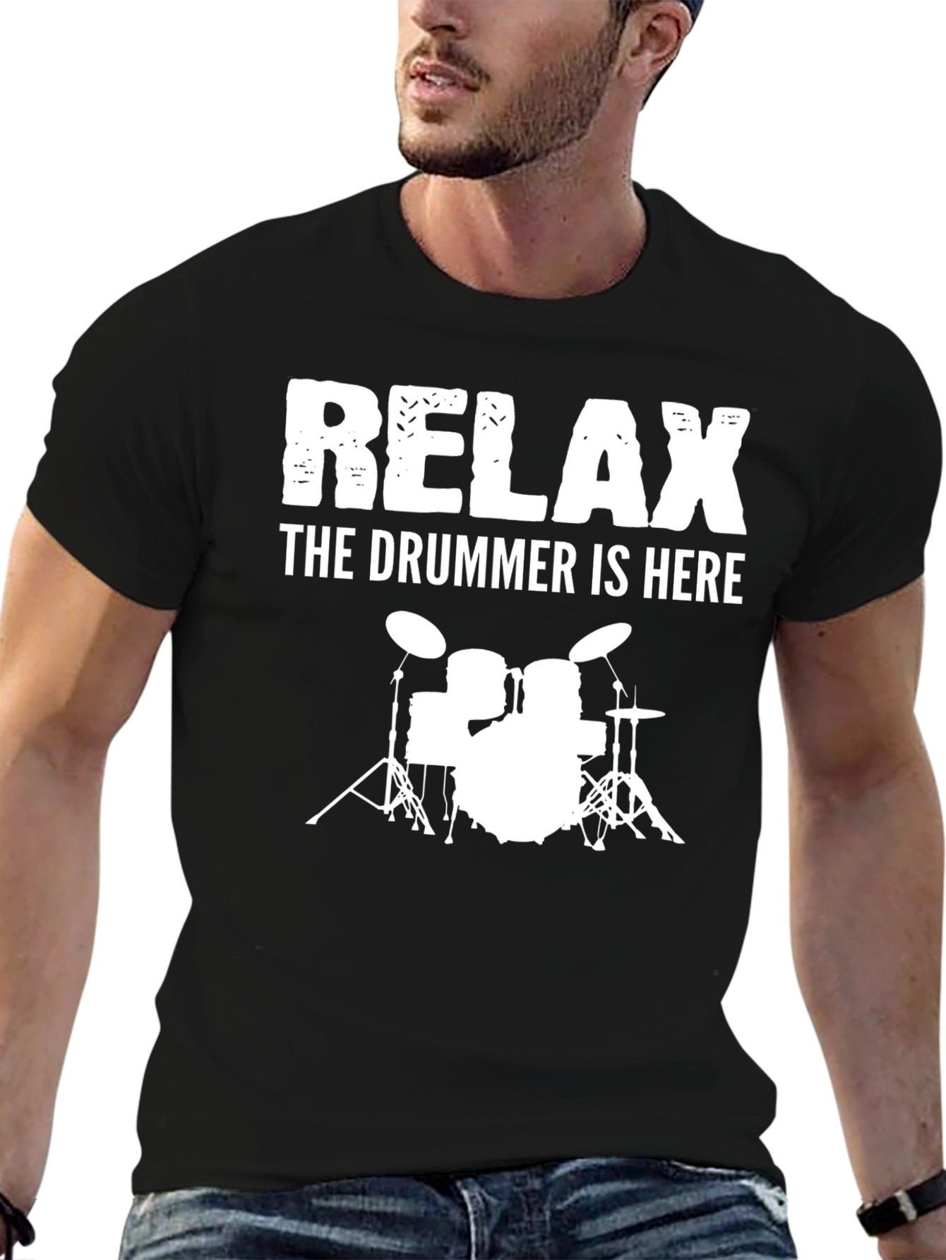 Black Relax, The Drummer Is Here - Black T-Shirt view 6