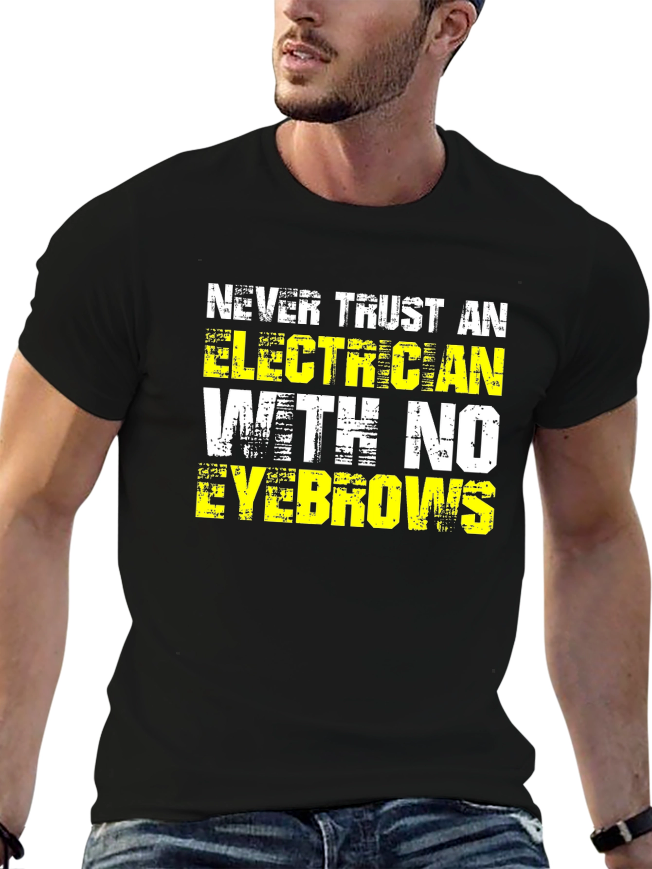 Black Electrician Eyebrow Humor T-Shirt view 6
