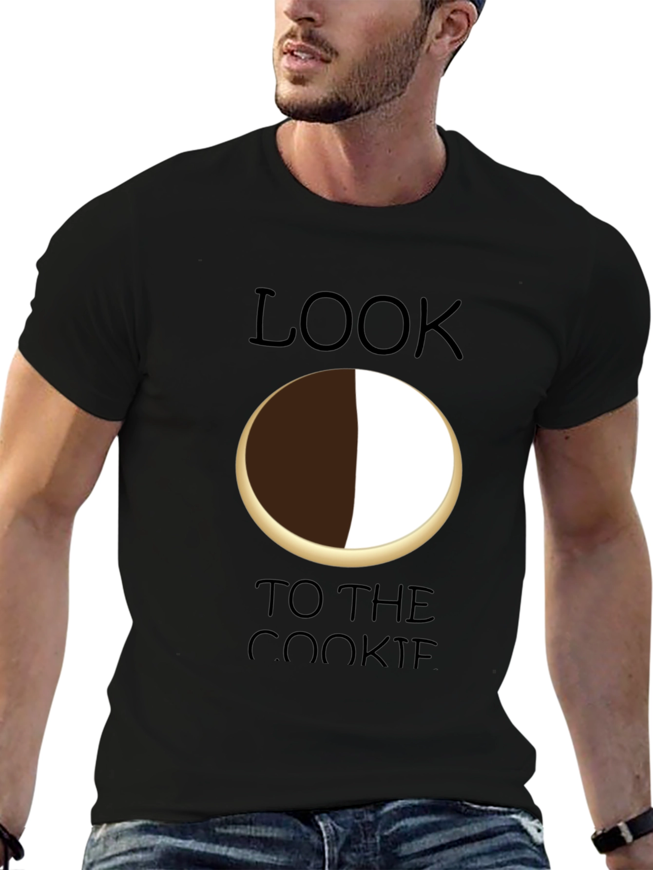 Black Look to the Cookie T-Shirt - Black & White Cookie Design view 6