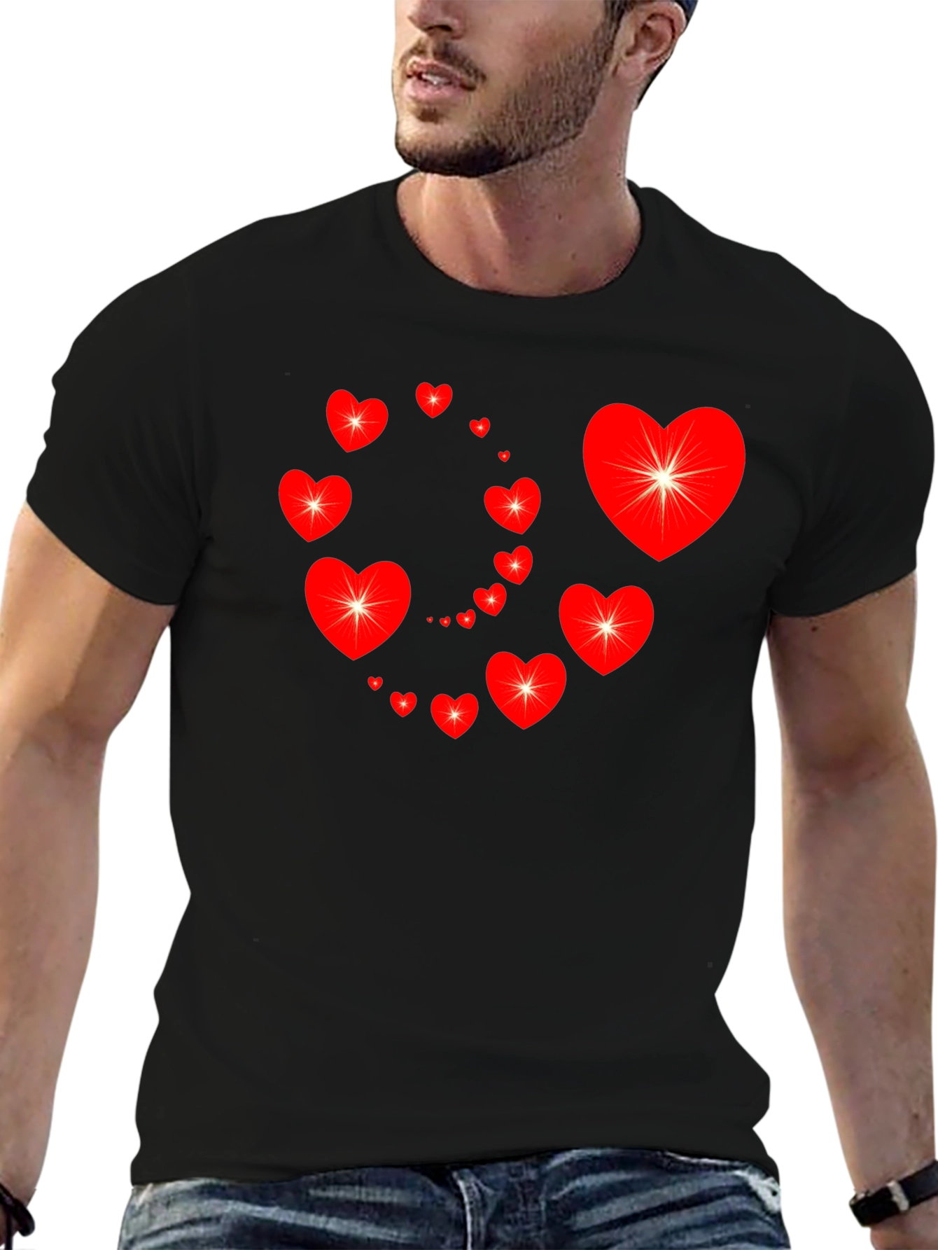 Black Heart Swirl Graphic Tee - Black Cotton Casual Shirt view 6