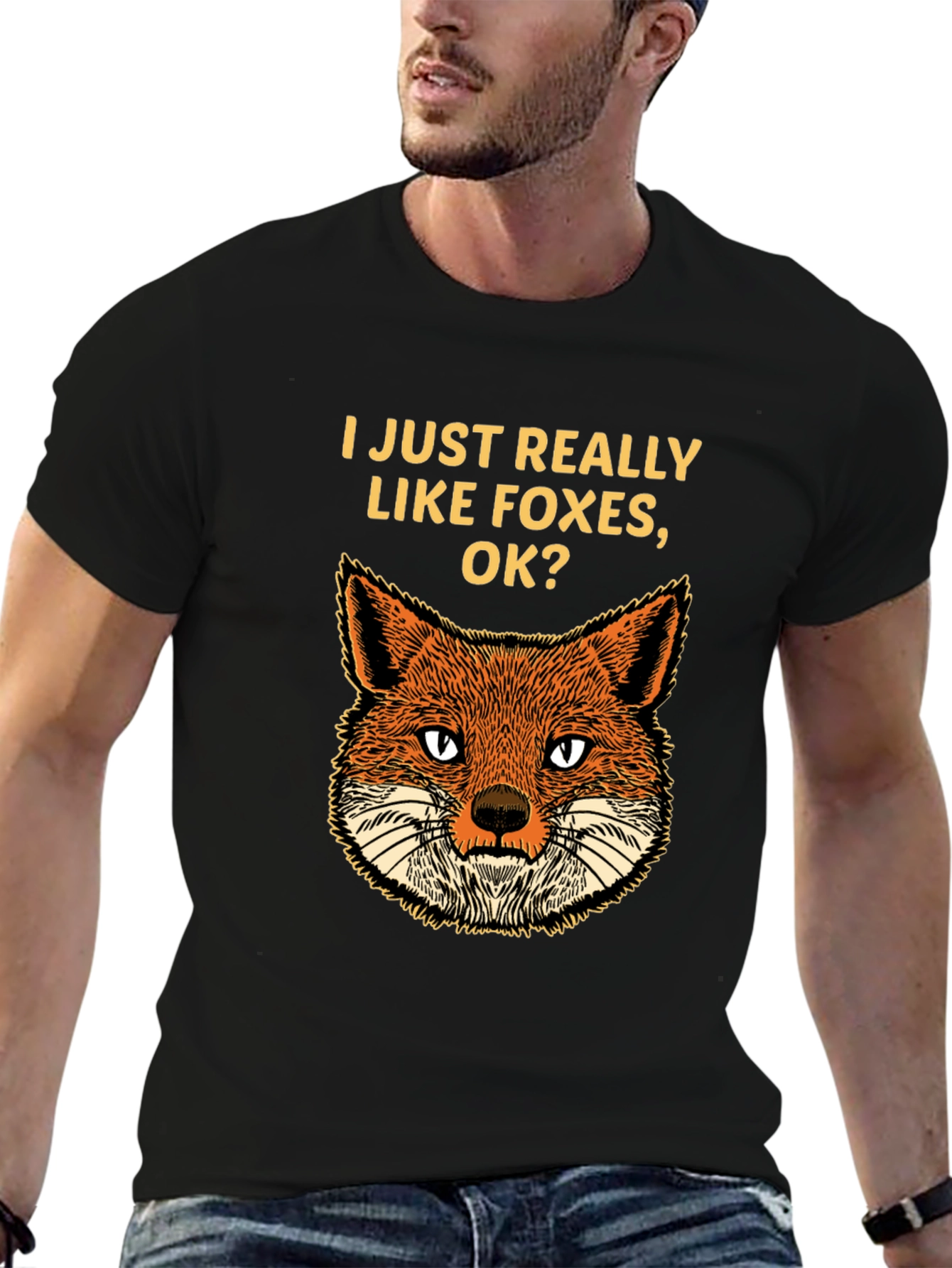 Black Fox Lover T-Shirt - I Just Really Like Foxes, Ok? view 6