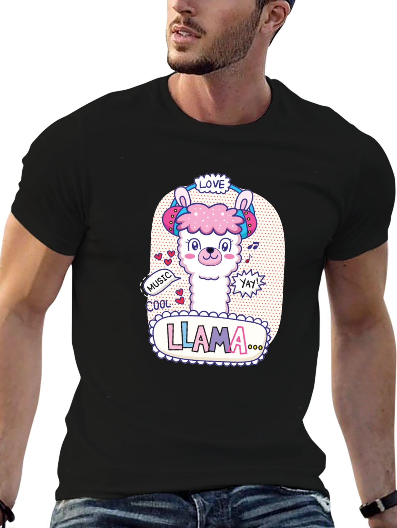 Cute Llama Headphones Graphic T-Shirt - 6