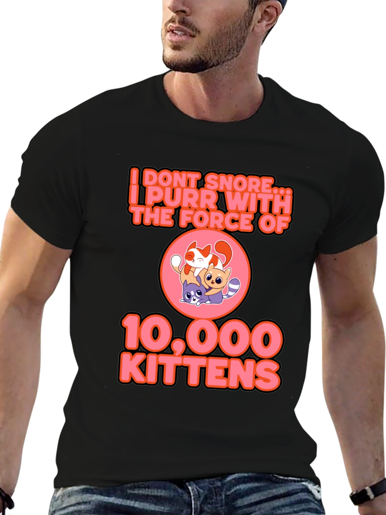 Black I Purr With The Force Of 10,000 Kittens Black T-Shirt view 6