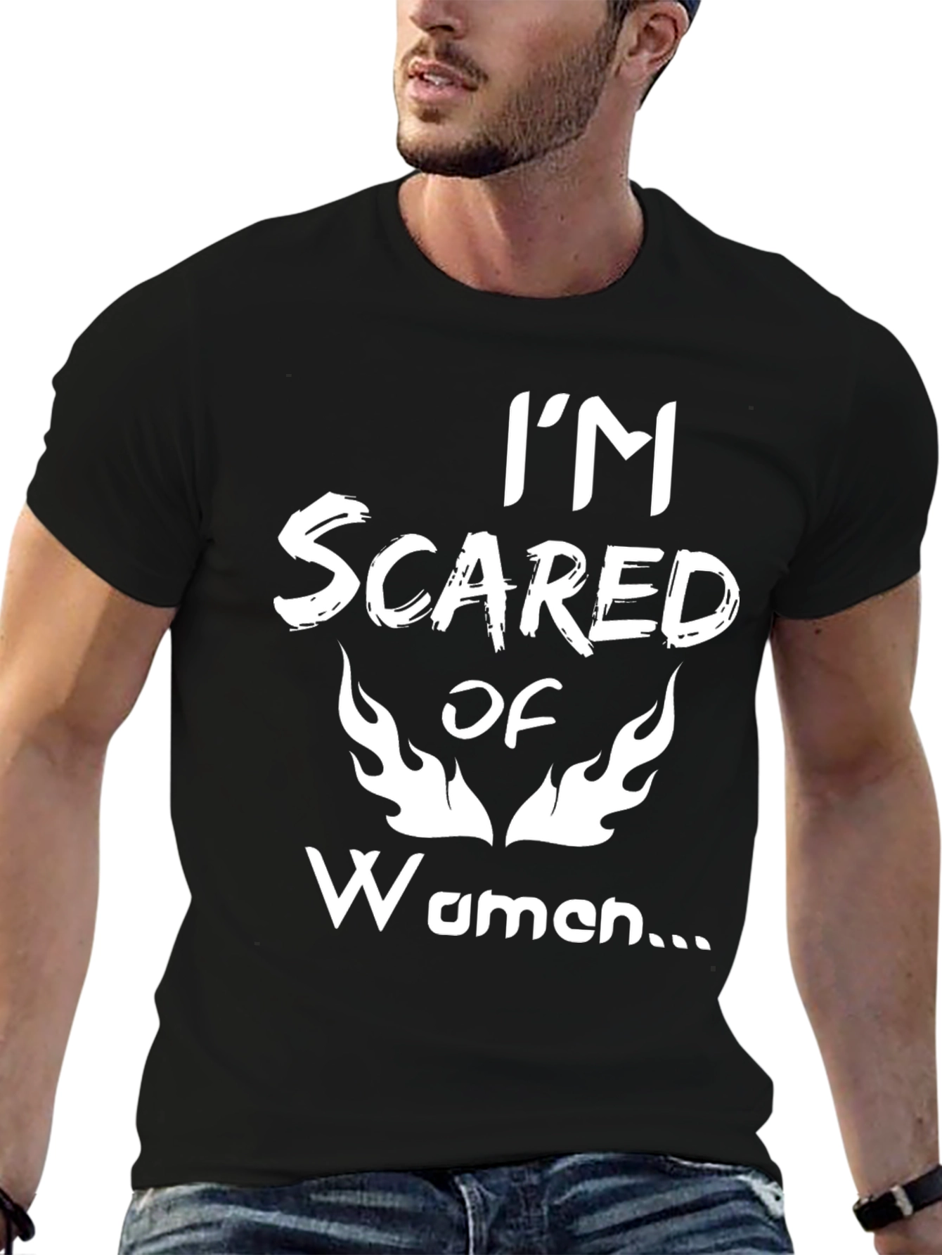 Black I'm Scared of Women Black Graphic Tee view 6