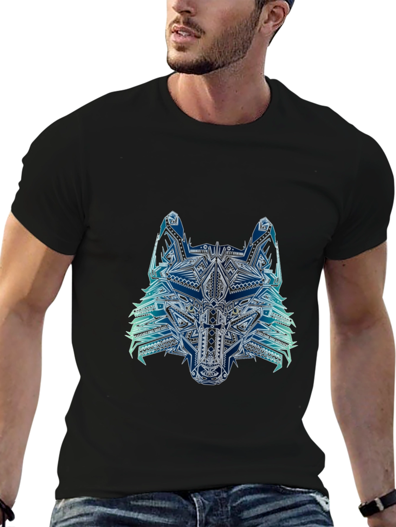 Black Abstract Wolf Graphic Tee - Mens Black T-Shirt view 6