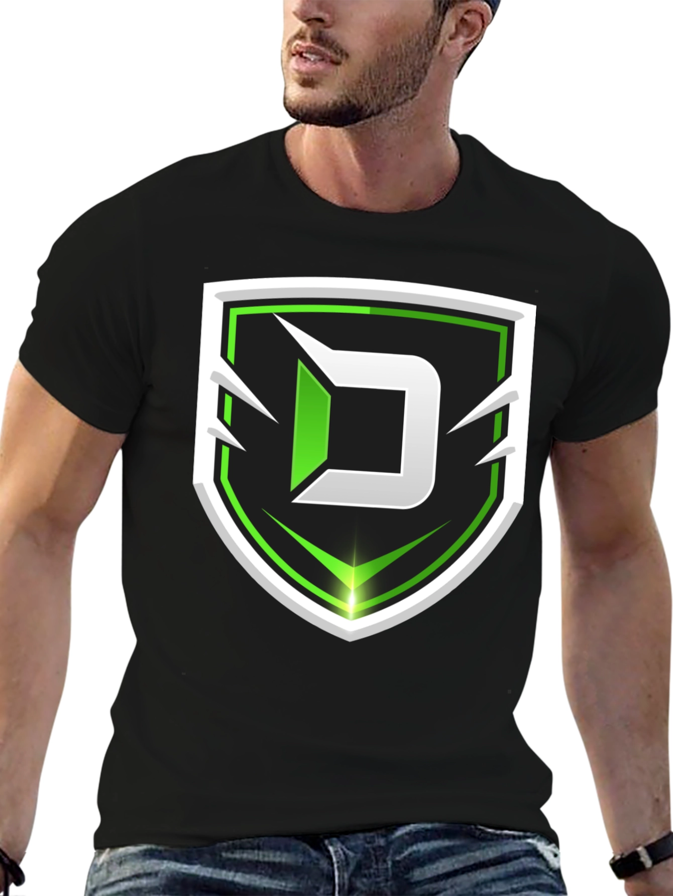 Black Tee with Green D Shield Logo - 6