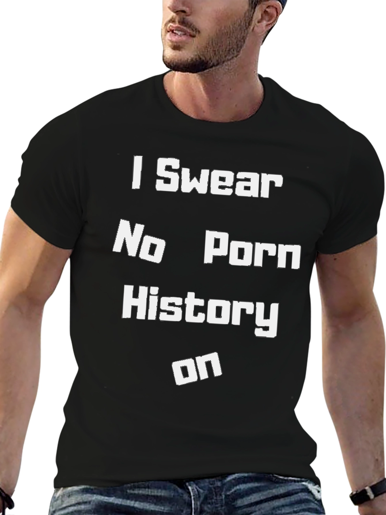 Black Funny "I Swear No Porn History" Black Graphic T-Shirt view 6