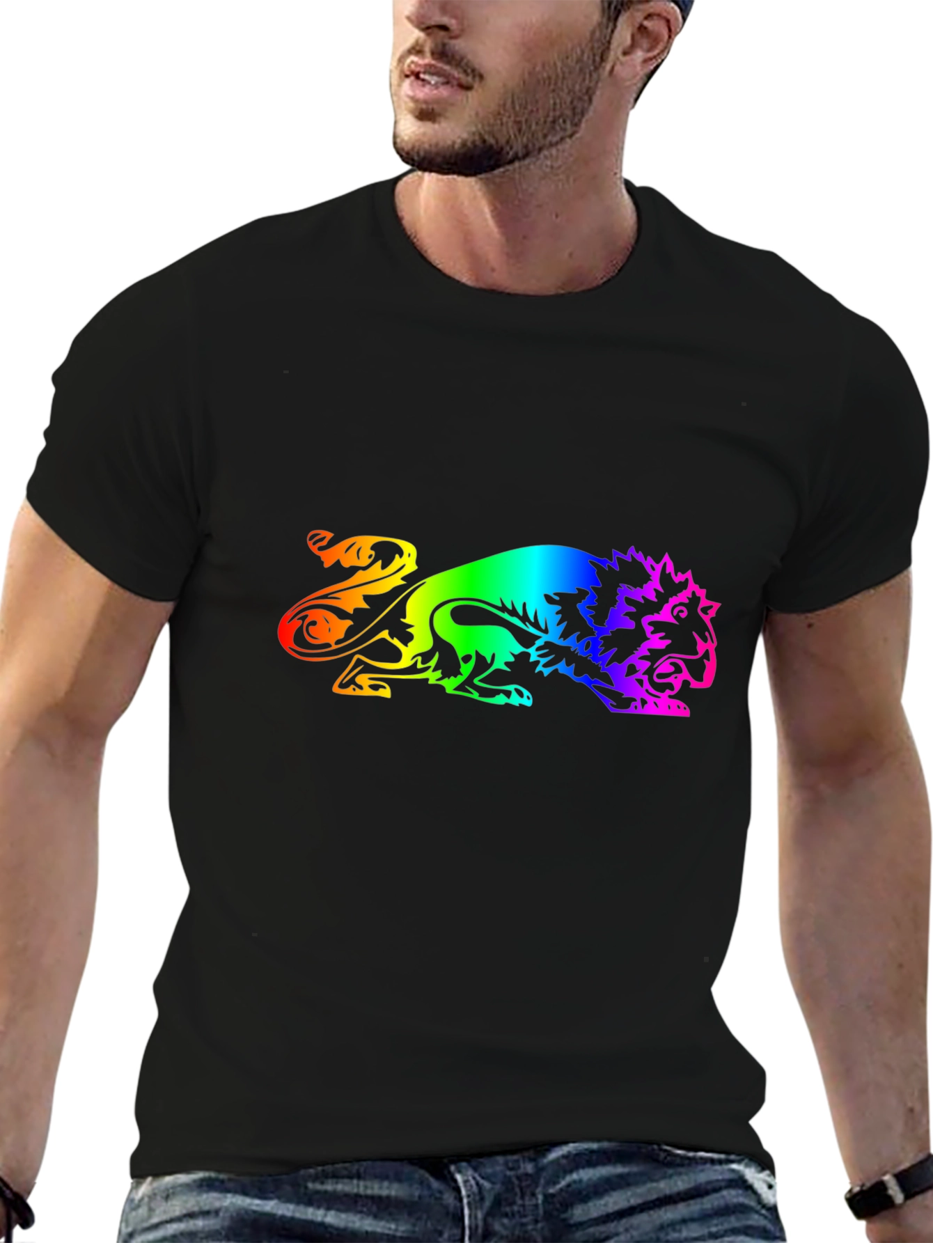 Black Rainbow Lion Graphic Black T-Shirt view 6