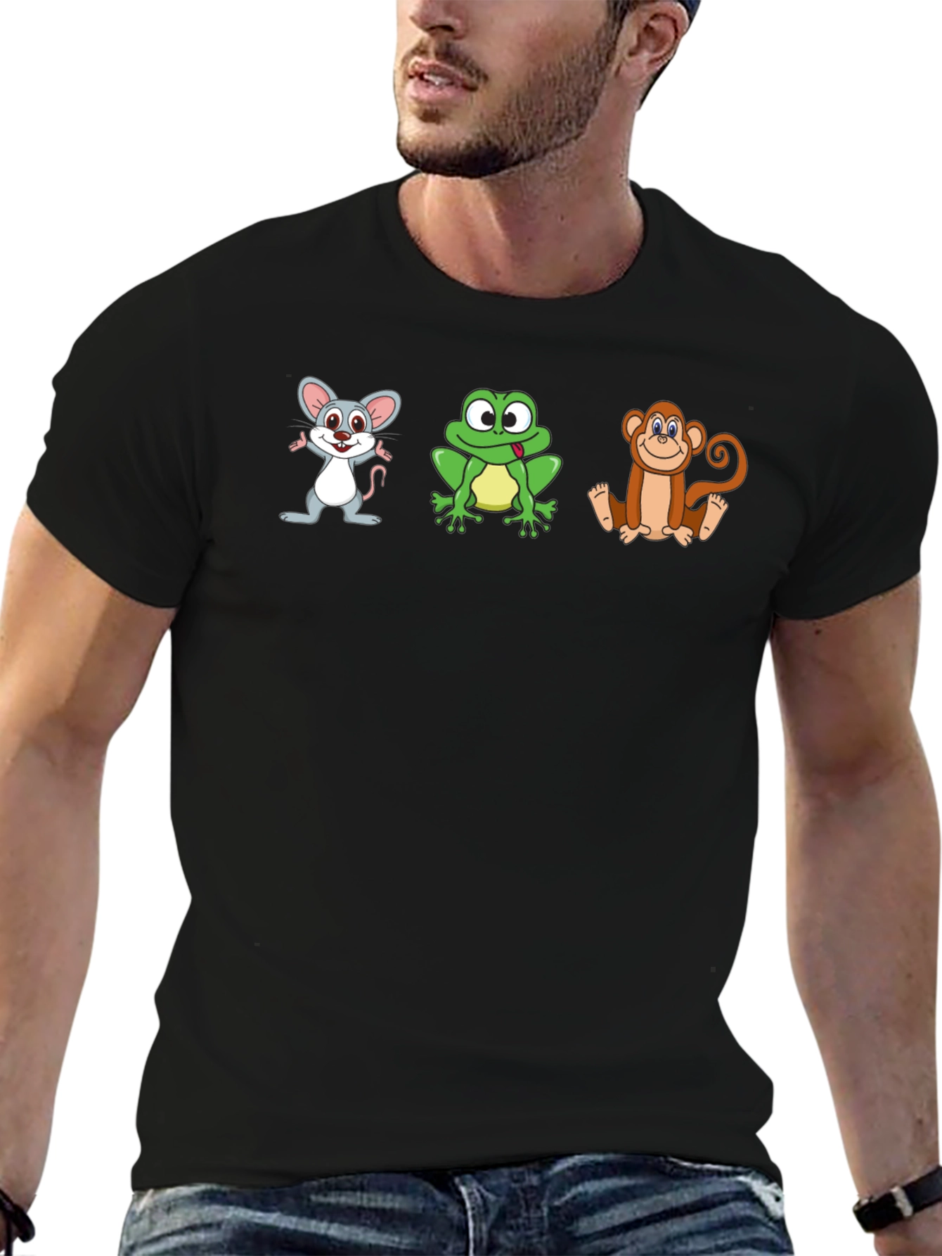 Black Cartoon Animals Graphic Tee - Black view 6