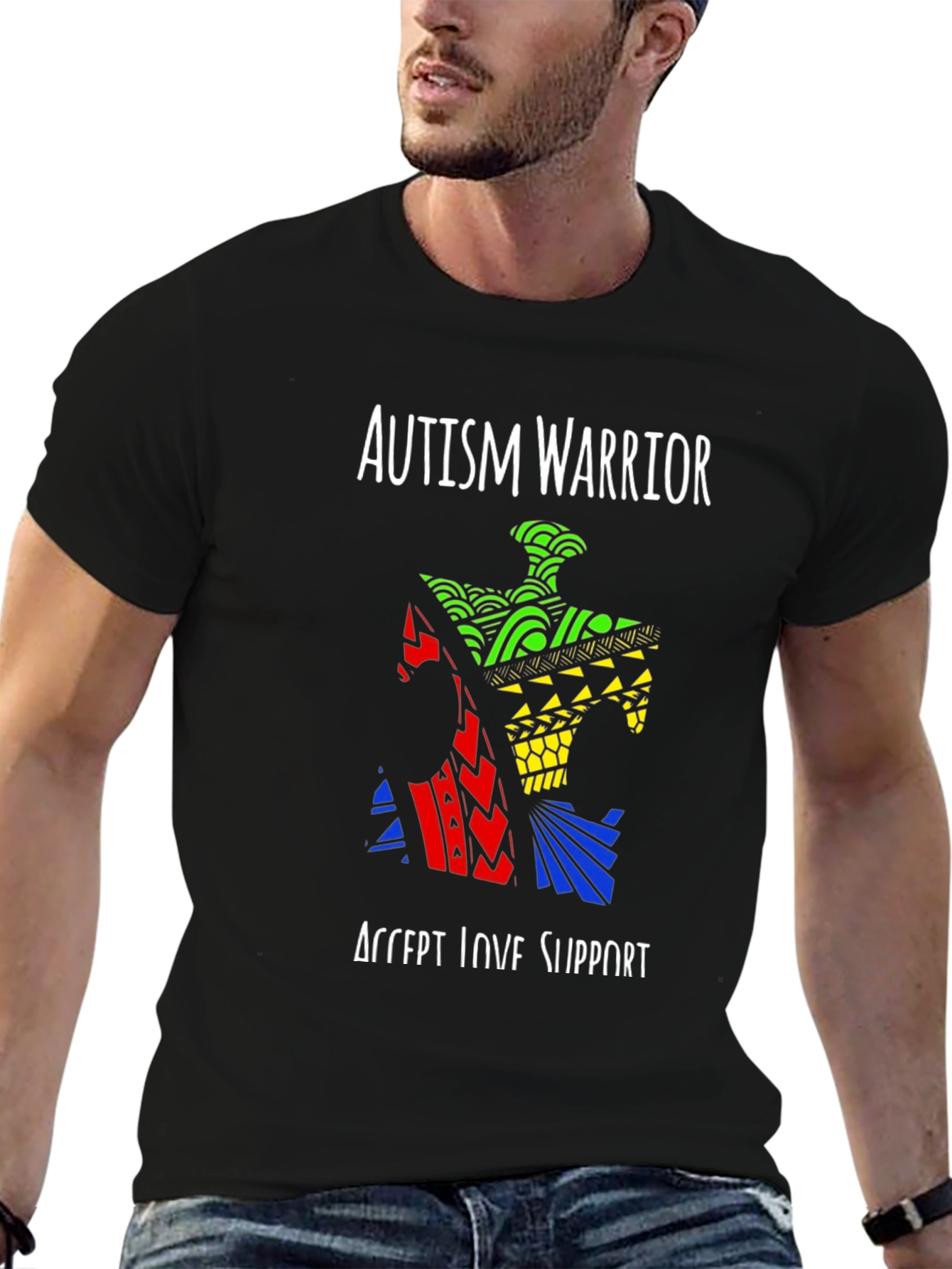 Black Autism Warrior Puzzle Piece T-Shirt view 6