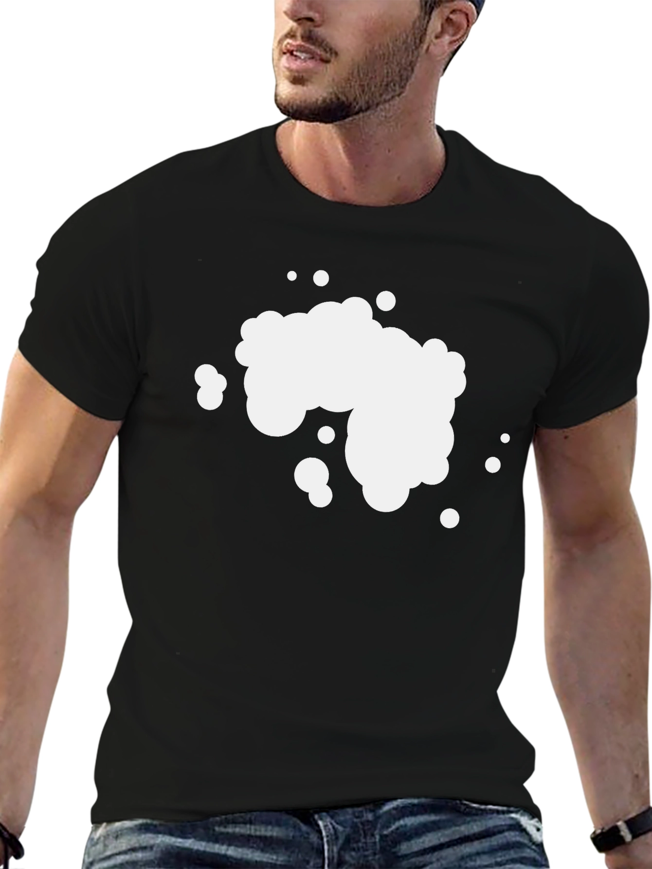 Black Men's Black Graphic T-Shirt - Abstract Bubble Design view 6
