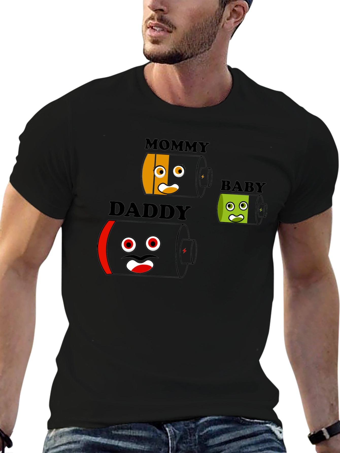 Black Battery Family T-Shirt - Mommy Daddy Baby - Funny Graphic Tee view 6