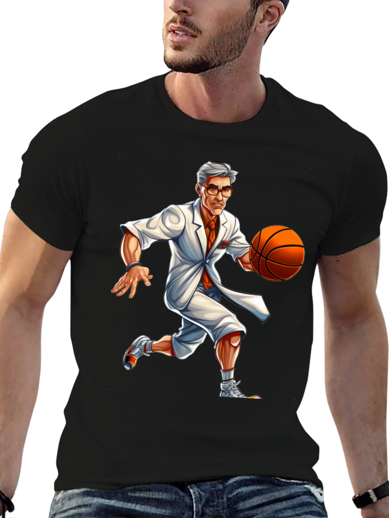Black Colonel Sanders Basketball T-Shirt - Novelty Tee view 6