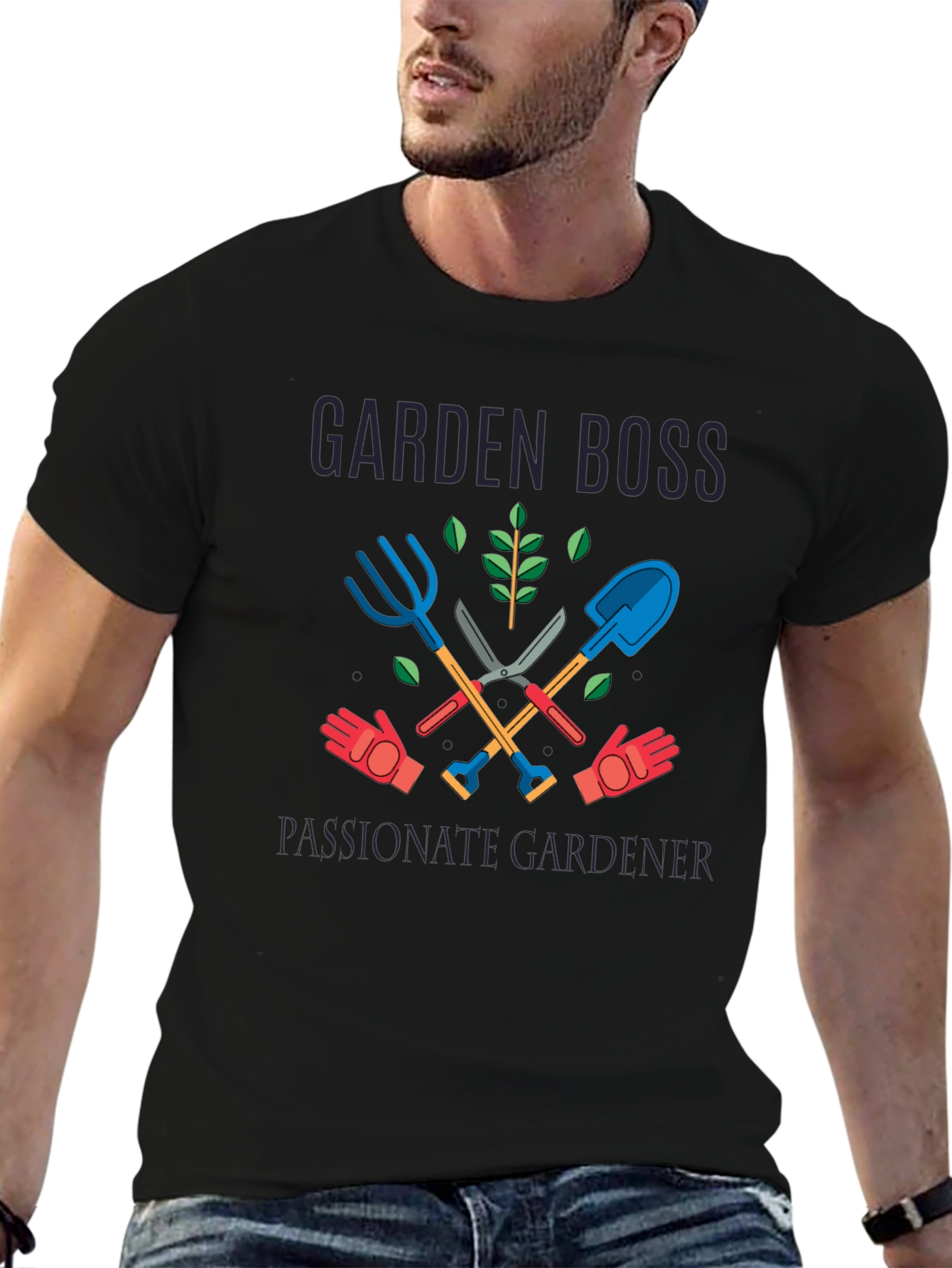 Black Garden Boss Passionate Gardener Graphic T-Shirt view 6