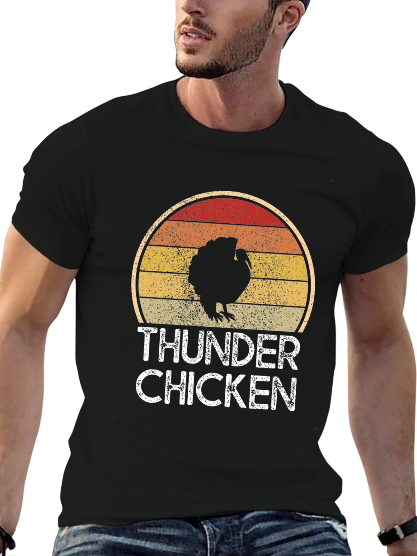 Black Thunder Chicken T-Shirt - Retro Turkey Design view 6