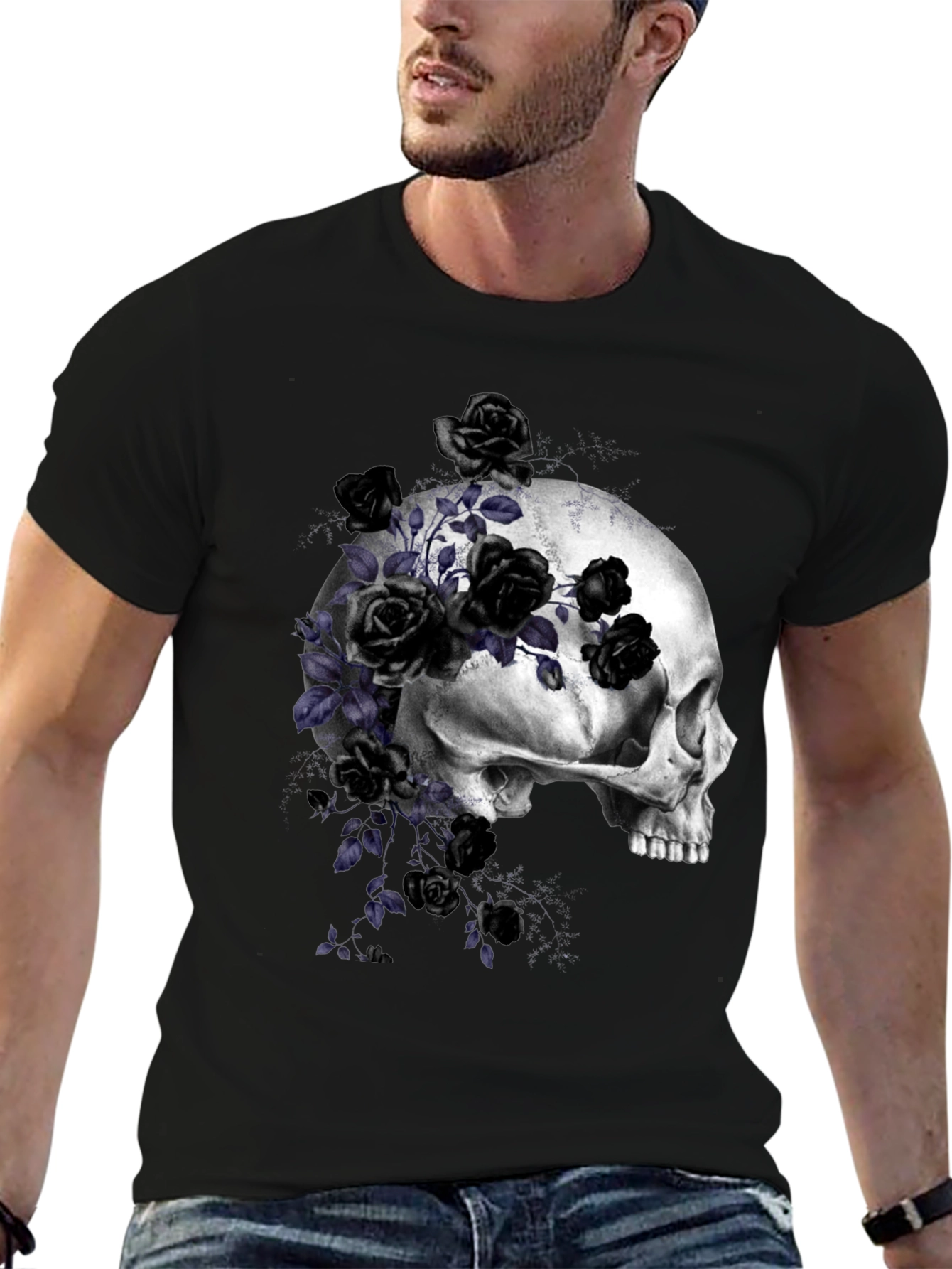 Black Skull and Roses Graphic T-Shirt view 6