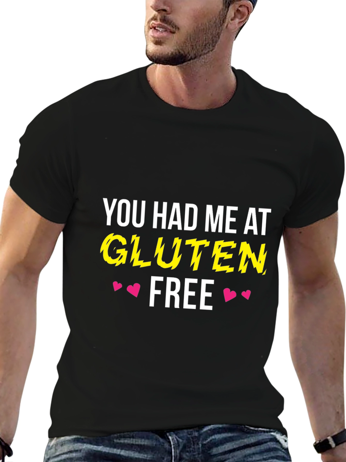 Black Gluten Free T-Shirt - You Had Me At... Funny Tee view 6