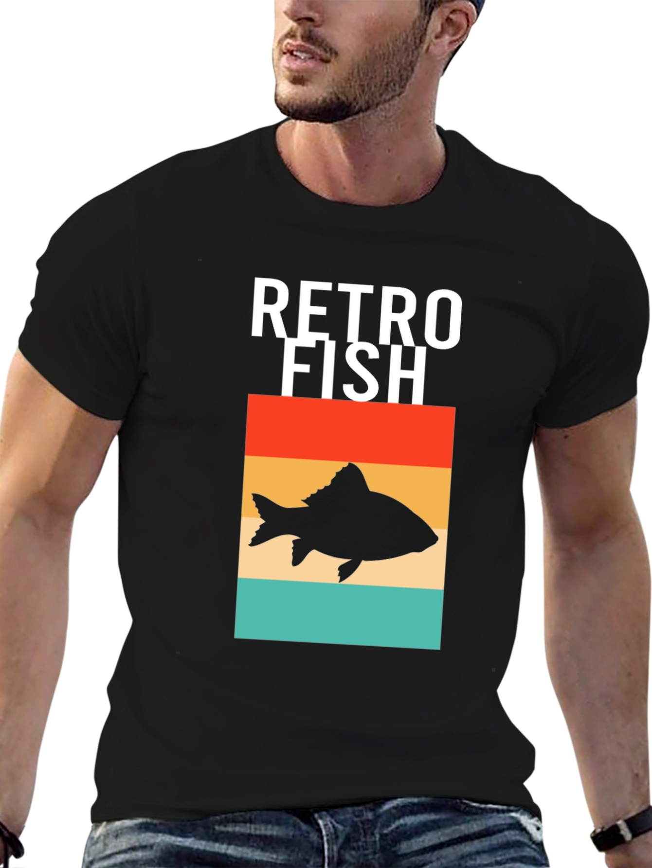 Black Retro Fish Graphic Tee - Stylish Men's Black T-Shirt view 6
