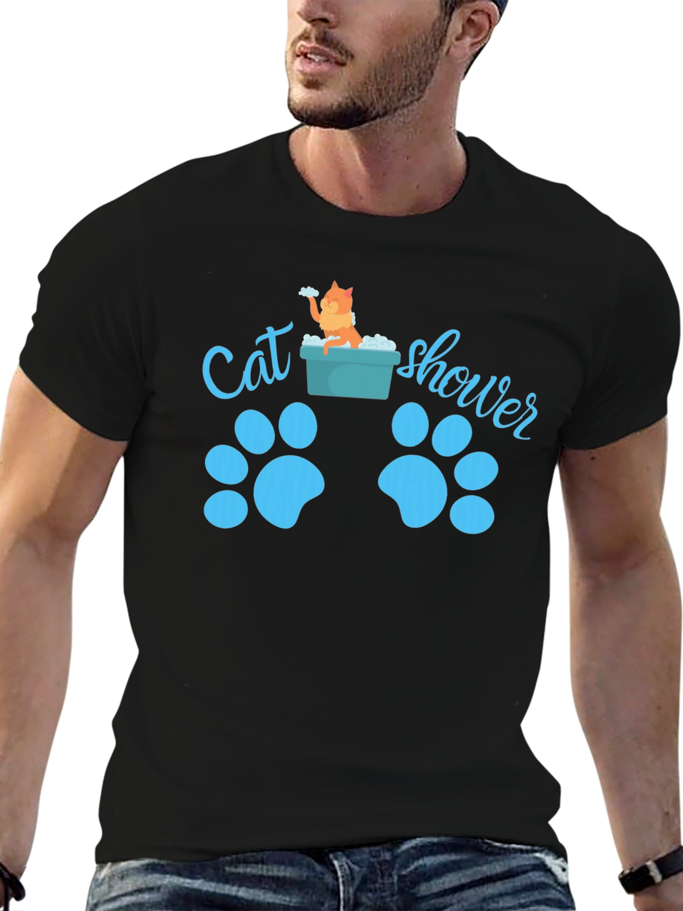 Black Cat Shower T-Shirt - Funny Cat Lover Tee view 6