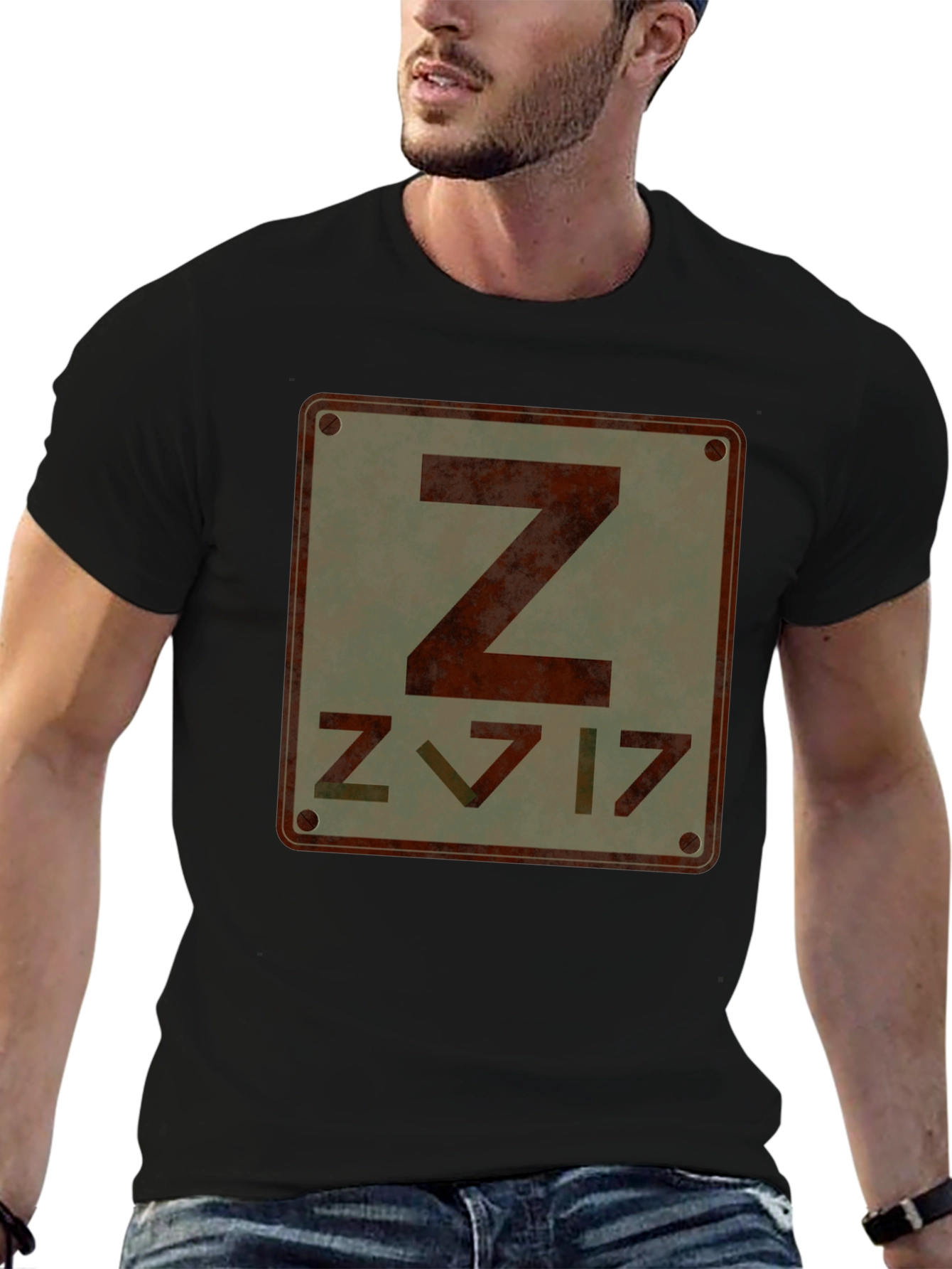 Black Retro Z Design Graphic T-Shirt view 6