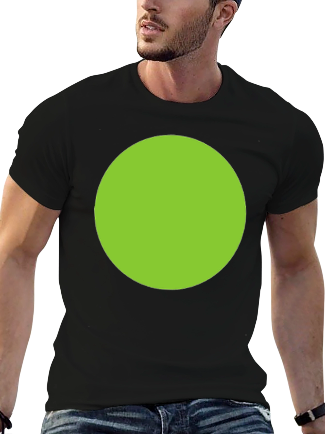 Black Men's Black T-Shirt with Green Circle Design view 6