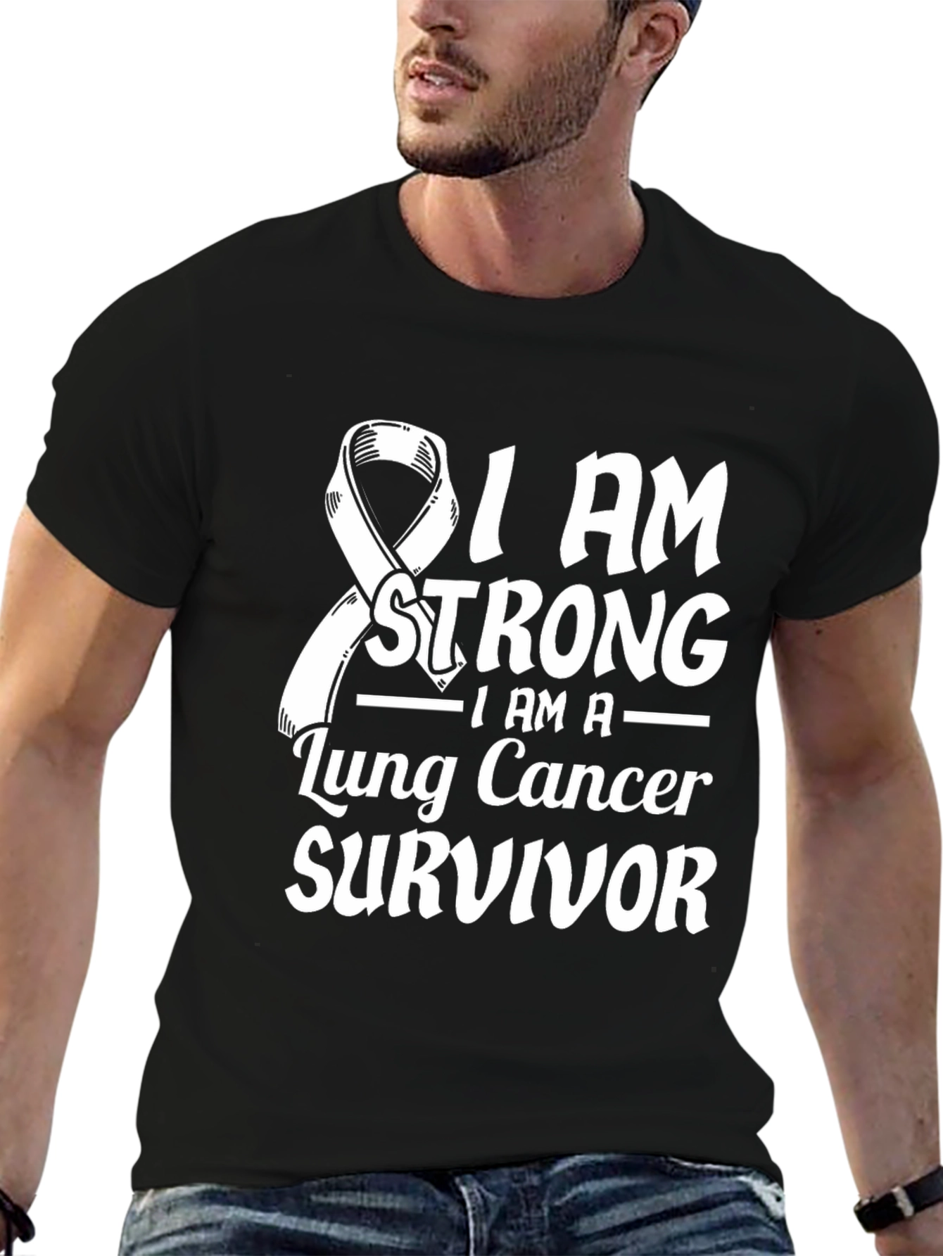 Black Lung Cancer Survivor T-Shirt - I Am Strong Graphic Tee view 6