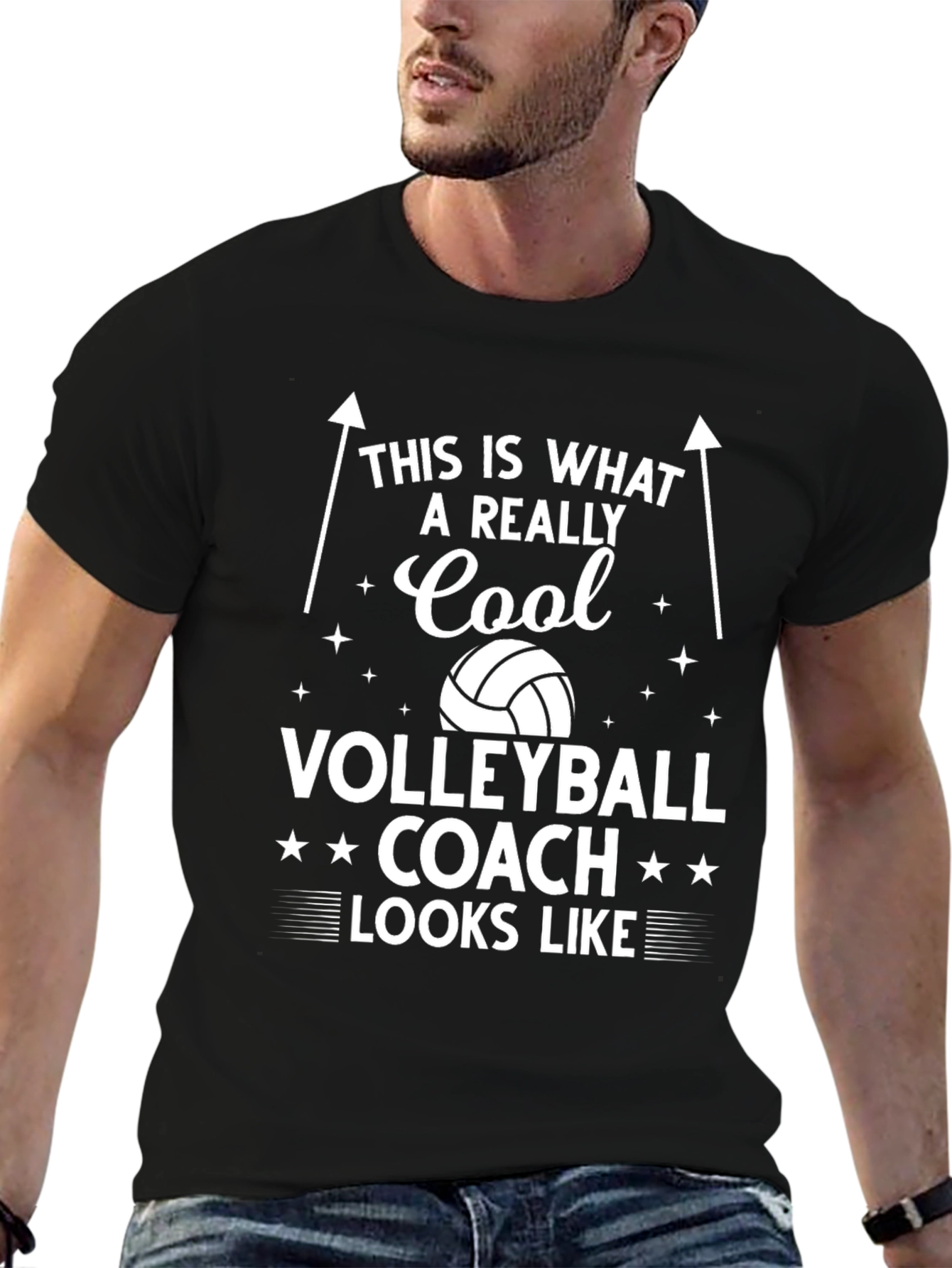 Black Cool Volleyball Coach T-Shirt view 6