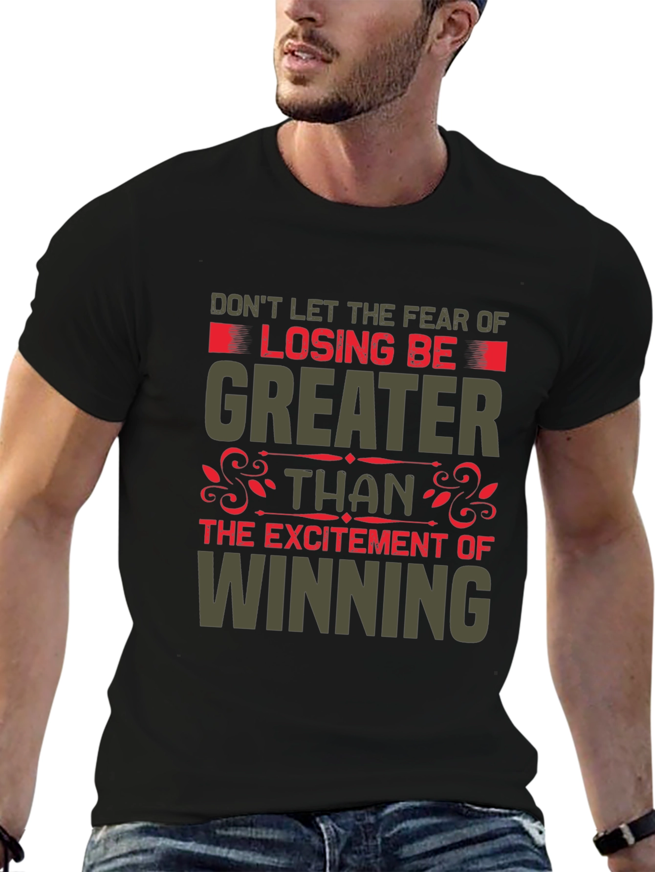 Black Motivational Graphic Tee - Don't Fear Losing view 6