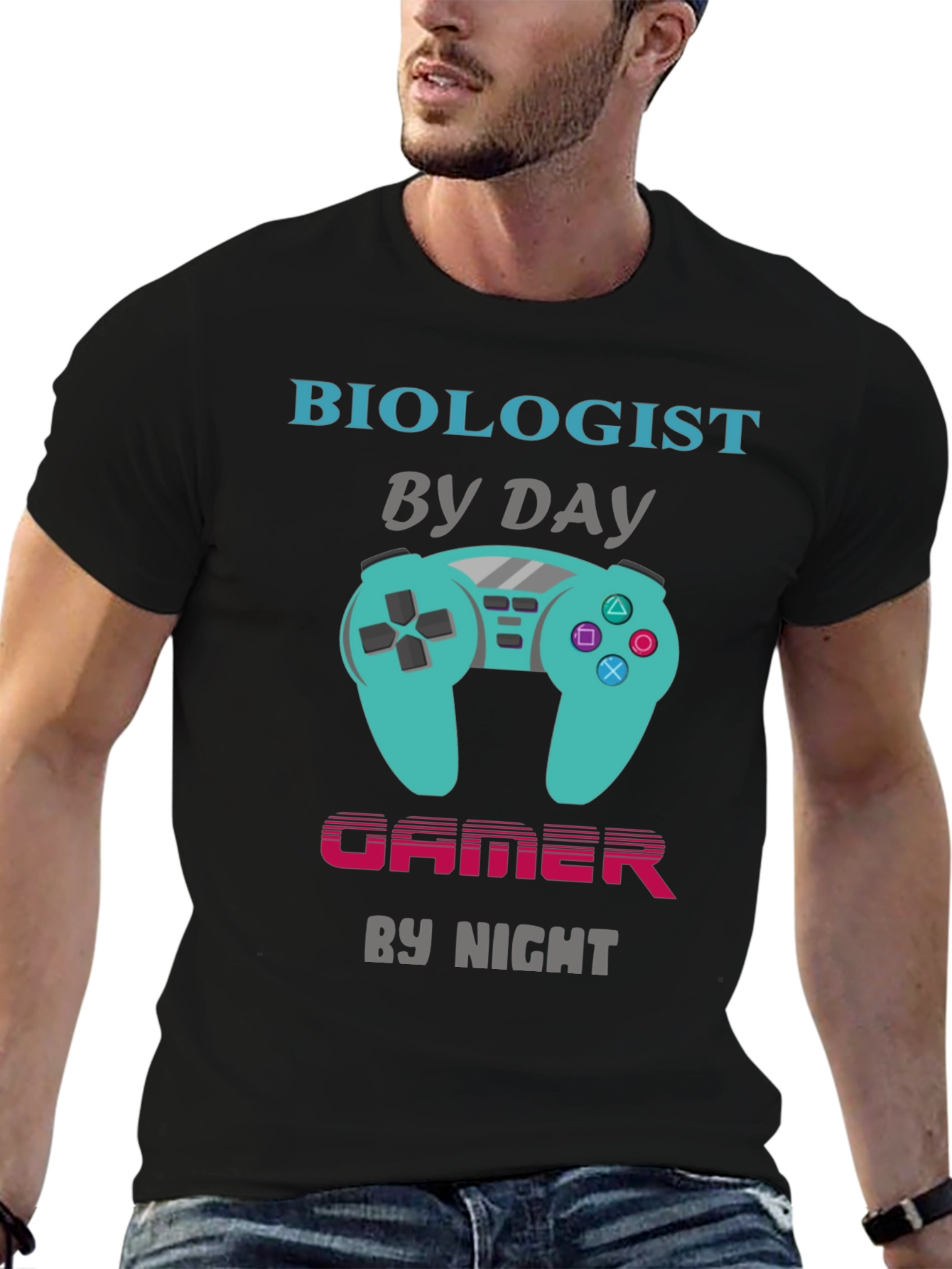 Black Biologist by Day Gamer by Night T-Shirt view 6