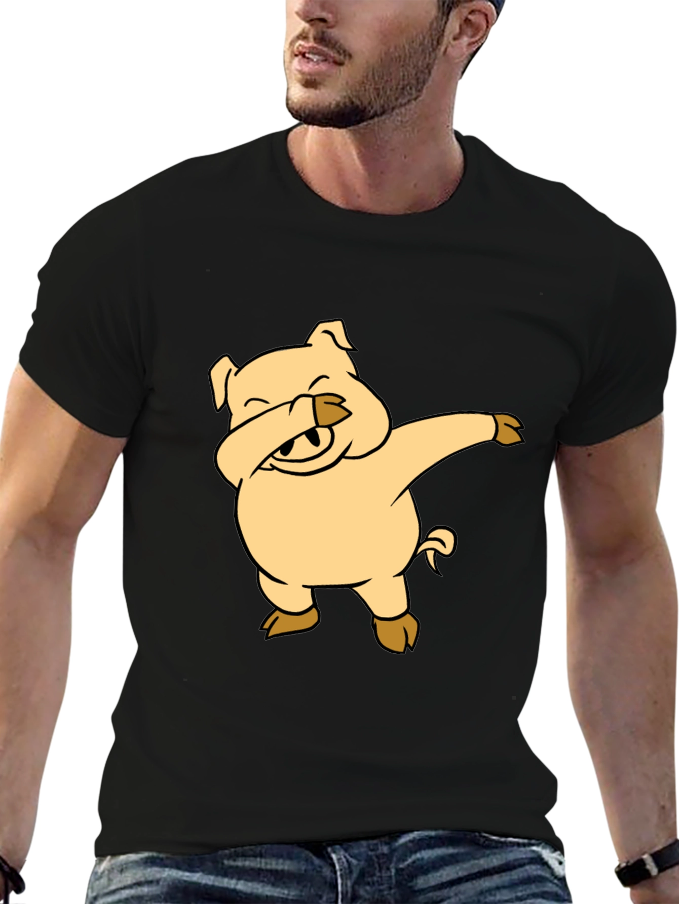 Black Dabbing Pig Graphic T-Shirt - Funny Animal Tee view 6
